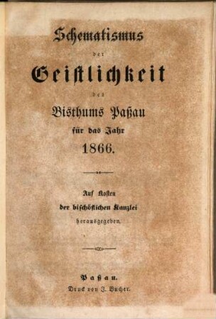 Schematismus des Bistums Passau. 1866, 1866