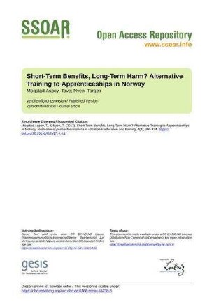 Short-Term Benefits, Long-Term Harm? Alternative Training to Apprenticeships in Norway