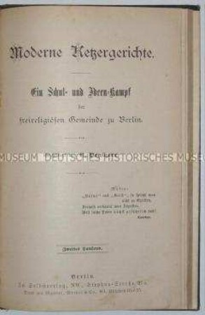 Schrift über den Schul- und Ideenkampf der freireligiösen Gemeinde zu Berlin