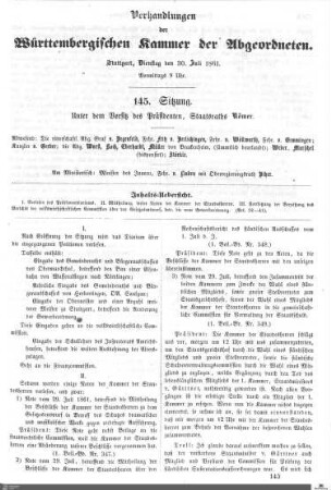 145. Sitzung, Stuttgart, 30.7.1861