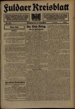 Erste Ausgabe vom Samstag, den 19. Dezember 1914.