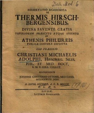 Dissertatio Academia De Thermis Hirschbergensibus