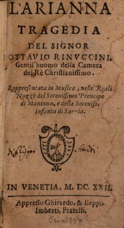 L' Arianna : Tragedia