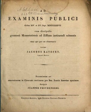 Specimen annotationum in Ciceronis orationem pro Sex. Roscio Amerino