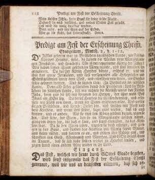 Predigt am Fest der Erscheinung Christi. - Predigt am zweyten Sonntag nach Epiphan.