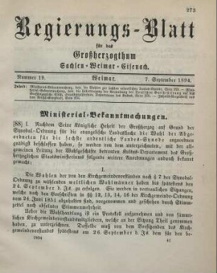 88. Ministerial-Bekanntmachung, betreffend die Wahlen zur sechten ordentlichen Landes-Synode