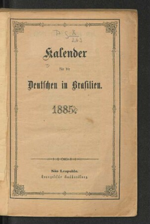 4.1885: Kalender für die Deutschen in Brasilien