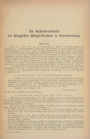 Die Ressortverhältnisse der Königlichen Polizei-Direktion in Charlottenburg