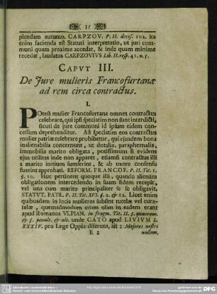 Caput III. De Iure mulieris Francofurtanae ad rem circa contractus