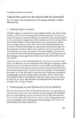 Linguistische Aspekte im Deutschunterricht der Primarstufe : Zur Konzeption des Lehrplanentwurfs für die Grundschulen in Baden-Württemberg