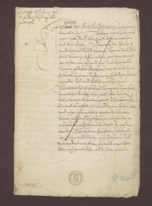 Erblehen-Revers des Mathes Stöß zu Scherzheim gegen das Kloster Schwarzach wegen Belehnung mit dem klösterlichen Birkenlehen