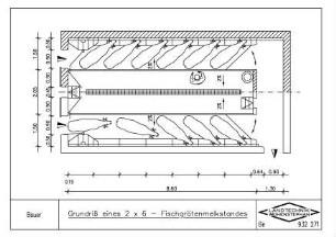 Grundriss eines 2 x 6 - Fischgrätenmelkstandes