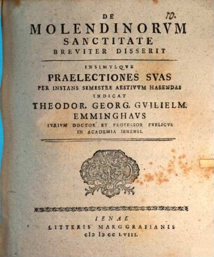 De Molendinorvm Sanctitate