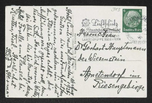 Brief von Hermann Georg Fiedler und Herma Fiedler an Gerhart Hauptmann und Margarete Hauptmann