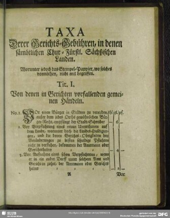 Tit. I. Von denen in Gerichten vorfallenden gemeinen Händeln