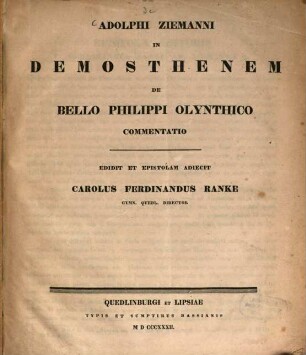 In Demosthenem de bello Philippi Olynthico commentatio
