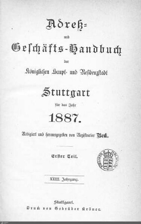 1887: Stuttgarter Adressbücher, 1887