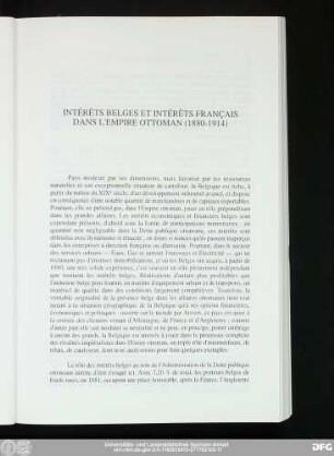 Intérêts Belges Et Intérêts Français Dans L'Empire Ottoman (1880-1914)