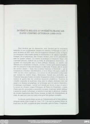 Intérêts Belges Et Intérêts Français Dans L'Empire Ottoman (1880-1914)