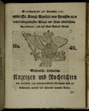 No. 49. Montags, den 3ten December 1781.