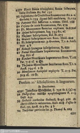 Pensum 20. scholasticum & linguarum.