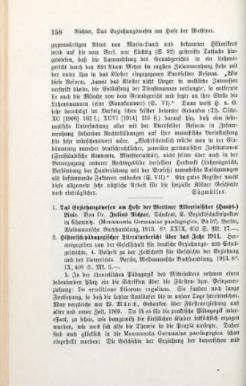 158-160 [Rezension] Richter, Julius, Das Erziehungswesen am Hofe der Wettiner Albertinischer (Haupt-)Linie