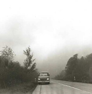 Lausitzer Braunkohlenrevier. Sandsturm über dem Tagebau Sedlitz. Blick von der Straße Sedlitz - Bluno