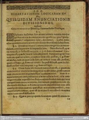 Dissertationum Logicarum XIV. De Qvibusdam Enunciationis Divisionibus