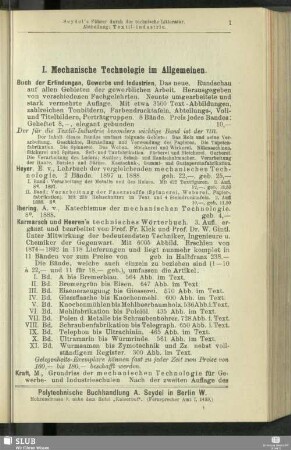 I. Mechanische Technologie im Allgemeinen