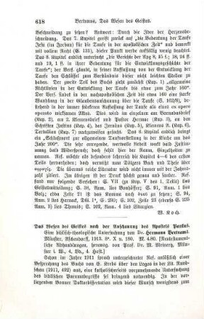 618-619 [Rezension] Bertrams, Hermann, Das Wesen des Geistes nach der Anschauung des Apostels Paulus