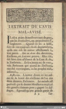 I. Extrait De L´Avis Mal-Avisé