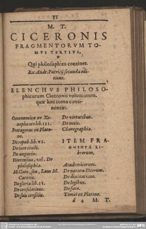 M. T. Ciceronis Fragmentorum Tomus Tertius