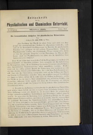 Die humanistischen Aufgaben des physikalischen Unterrichtes.