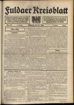 Erste Ausgabe vom Mittwoch, den 12. Juni 1912.
