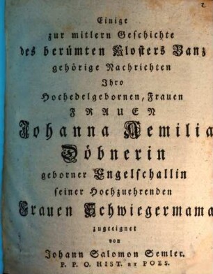 Einige zur mitlern Geschichte des berümten Klosters Banz gehörige Nachrichten