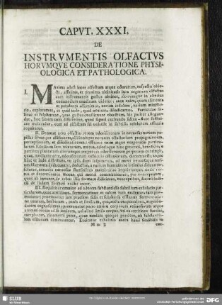 Caput. XXXI. De Instrumentis Olfactus Horumque Consederatione Physiologica Et Pathologica