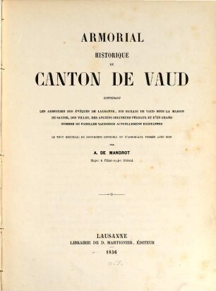 Armorial historique du Canton de Vaud : (23 planches)