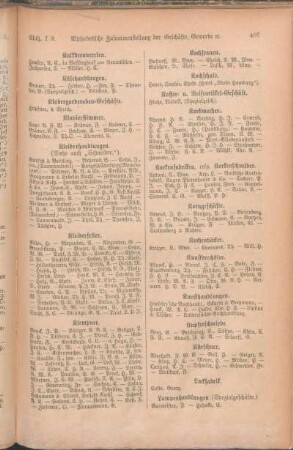 Lackfabrik. Lampenhandlungen (Spezialgeschäfte). [Leder- resp. Schuhmacher-Utensilien-Handlungen. Leichenfrauen. Leichdornoperateure. Leichenträger. Leihbibliotheken. Leinen-, Drell-, und Stouts-Handlungen. Lesezirkel. Liniieranstalten. Likörfabriken. Lithographische Anstalten. Lohgerber. Lohndiener. Lumpenhandlungen.]
