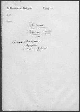 Pfeffingen-Burgfelden mit Margrethausen und Wannental: Pfarrbericht 1935
