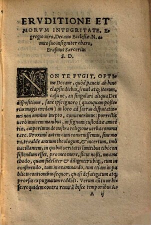 De Consensv verae ecclesiae et SS. Patrvm, In primis autem D. Augustini, super praecipuis Christiane religionis articulis, Liber Erasmi Sarcerii Annaemontani