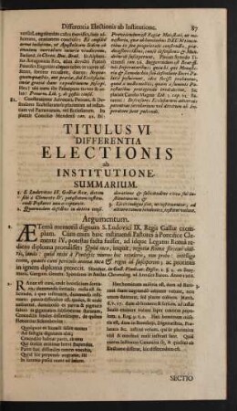 Titulus VI. Differentia Electionis ab Institutione