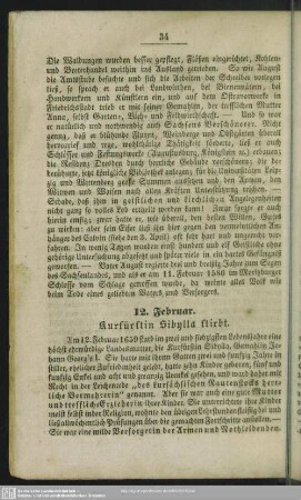 12. Februar. Kurfürstin Sibylla stirbt