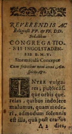 Horologivm Piarvm Actionvm : in XXIV. Industrias ac praxes distinctum. Et in Strenam Religiosae Ingolstadiensi RR. PP ac FF. Congregationi B. M. V. sine maculâ Conceptae Oblatvm Cal Jan. Anno Christi. M.DC.XLV.