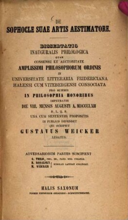 De Sophocle suae artis aestimatore : Diss. inaug. philol.