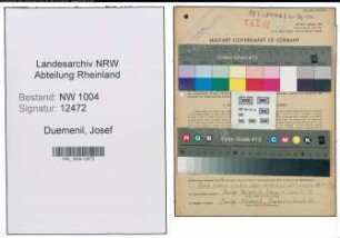 Entnazifizierung Josef Duemenil , geb. 20.10.1902 (Verwieger)