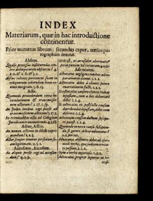 Index Materiarum, quæ in hac introductione continentur.