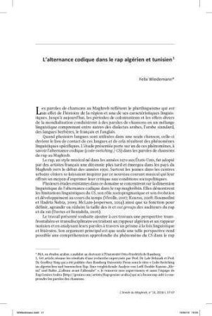 L’ alternance codique dans le rap algérien et tunisien