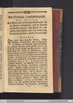 Am Sonntage Quasimodogeniti. Text. Joh. 20. v. 19.