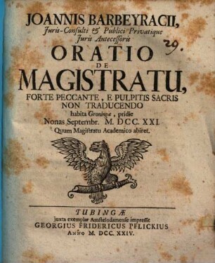 Oratio de magistratu, forte peccante, e pulpitis sacris non traducendo