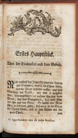 Erstes Hauptstück. Von der Einsamkeit und dem Gebete. - Zweytes Hauptstück. Von der wahren Andacht.